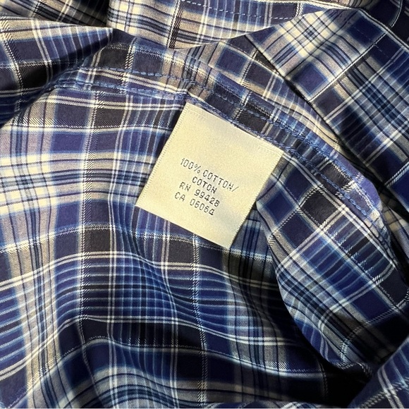 Bugatchi Men’s Large Shaped Fit Shirt Blue Plaid Long Sleeve Cotton Modern - Picture 6 of 6